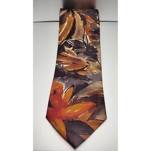 VINTAGE Etienne Aigner‎ Mens Tie Brown Leaf Print Made In USA